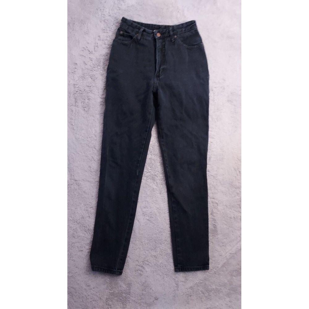 Vintage Eunina Jeans Womens Size 7 Black Denim Made USA Slim 100% Cotton Tapered